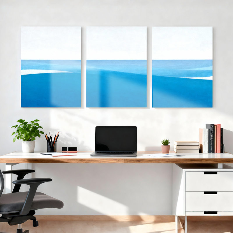 «Abstract Wave», ensemble de 3 reproductions d'art sur toiles tendues sur toile, H 30 po x l 60 po