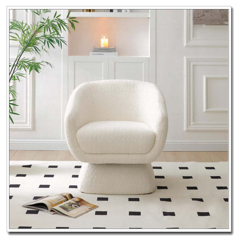 Boucle Swivel Chair, Solid Wood Frame