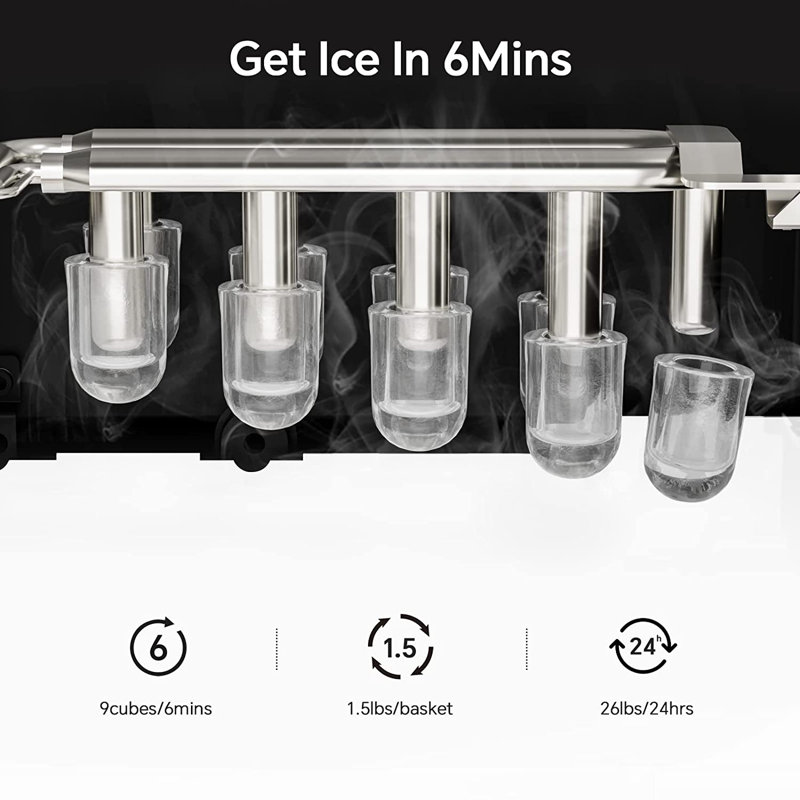 COWSAR 26 Lb. lb. Daily Production Bullet Ice Countertop Ice Maker,9 Ice Cubes Ready in 6 Mins,2 Ice Cube Sizes Available,Automatic Cleaning