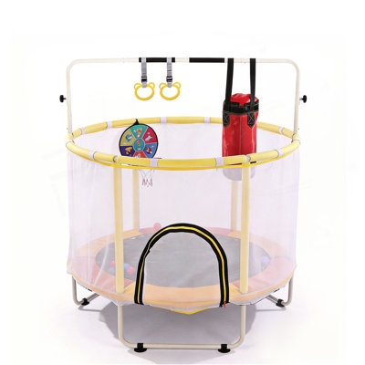 54 inch Mini  indoor and OutdoorToddler Trampoline With Safety Net, Antislip Safe Design, Round Jumping Toy,With Boxing Bag ,Ring and Basketball Hoop,