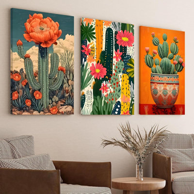 3 pièces art mural floral cactus mexicain Boho Southwest succulent art mural tropical cactus botanique désert art peinture photo pour salle de bain salon chambre 12 x 16 po encadré