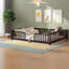 Lits Queen avec barrière de sécurité au sol, garde-corps en pin, couleur espresso moderne pour les chambres familiales-1269924407