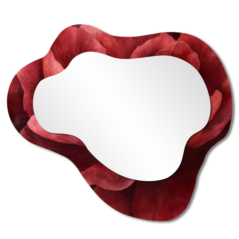 Velvet Burgendy Peony Gentle Symphony I - Peonies Irregular Asymmetrical Mirror, Traditional Wall Mirror, Printed on Metal