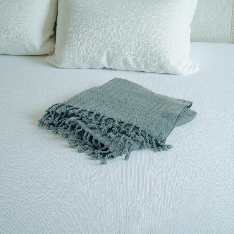 Jeté en 100% coton, 49.72" L x 59.73" W, Bleu