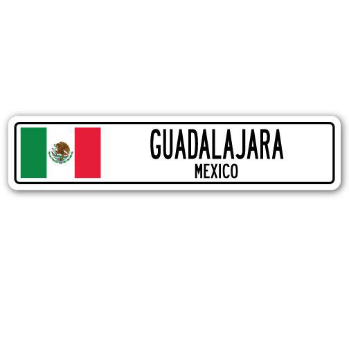 Plaque de rue en aluminium à drapeau de Guadalajara, Mexique, H 7 po x l 30 po x P 1 po