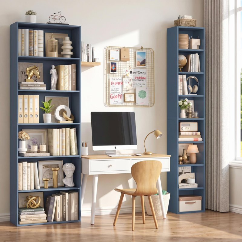 Ensemble de 2 bibliothèques, grandes tablettes de rangement ouvertes pour le salon / bureau, Blue
