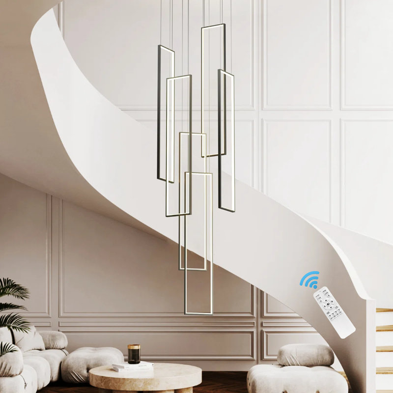 Cocoon 6 - Light Unique Rectangle LED Dimmable Pendant Long Staircase Chandelier