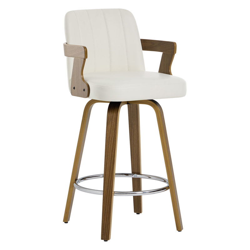 Tabouret de bar et de comptoir pivotant rembourré avec accoudoirs, Blanc, Tabouret de bar (siège d'une hauteur de 29 po)