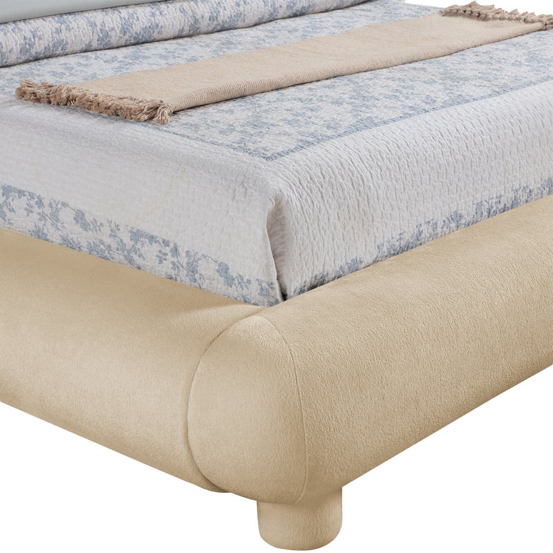 Huckstep Chenille Fabric Bed, Beige Chenille Fabric, Queen