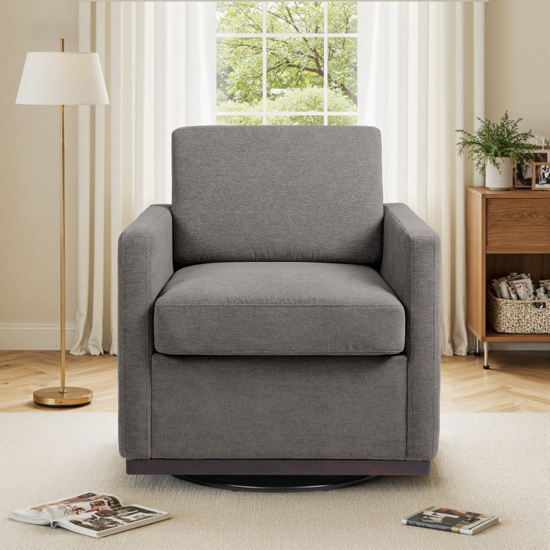 Upholstered Swivel Armchair, Taupe Chenille