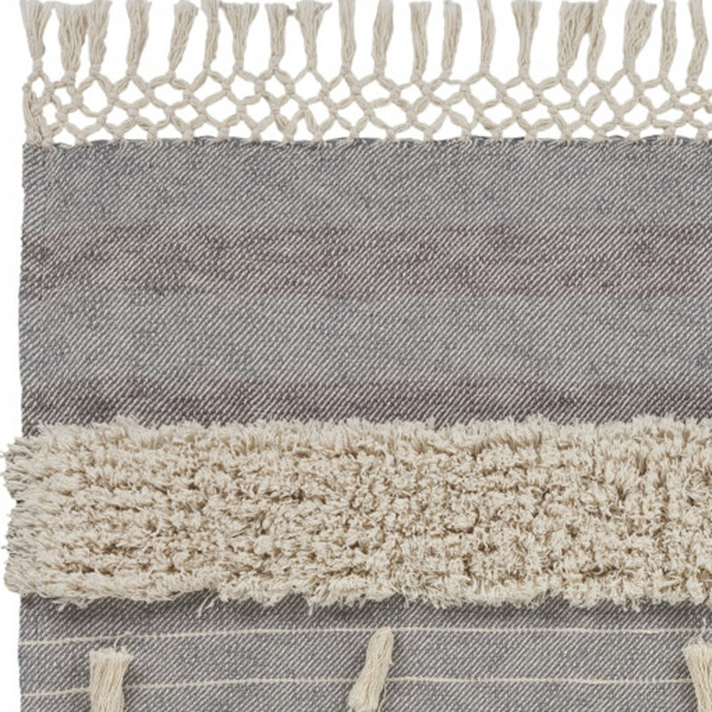 Jeté rayé en coton tissé gris