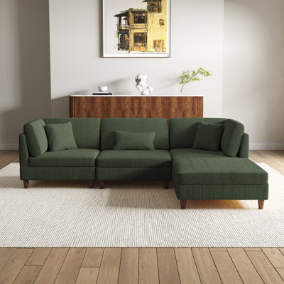 Ensemble modulaire en velours côtelé 4 pièces avec dossier coussiné et repose-pieds amovible 4 pièces
