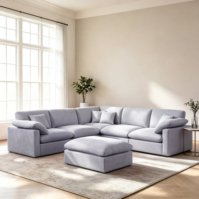  Aldora 6-Piece Upholstered Corner Sectional with Reversible Ottoman, Gray