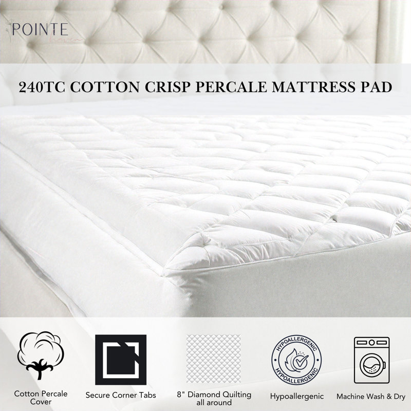 Pointehaven 240TC Percale Diamond Quilted Breathable Mattress Pad, Queen