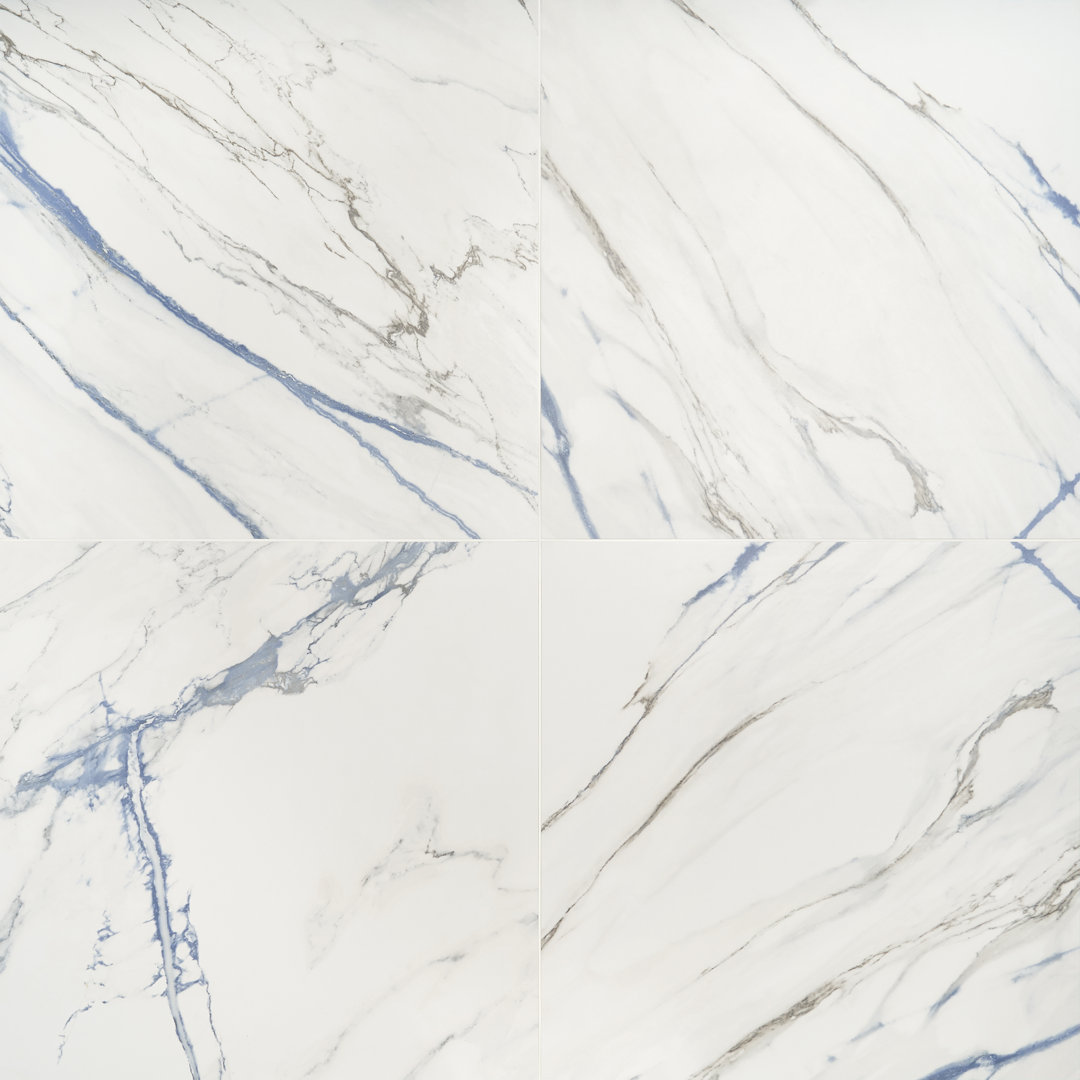 Calacatta Cobalt 24" x 24" Matte Porcelain Marble Look Floor and Wall Tile Bond Tile