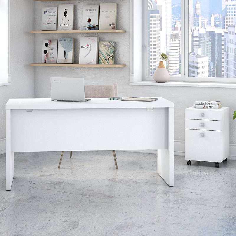 Ensemble de bureau rectangulaire 2 pièces Echo, Blanc pur