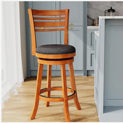 30" bar high back rotating stool, natural tones, charcoal fabric seat
