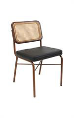Chaise d'intérieur élégante en métal avec siège en vinyle noir et dossier en faux rotin, 14 lb