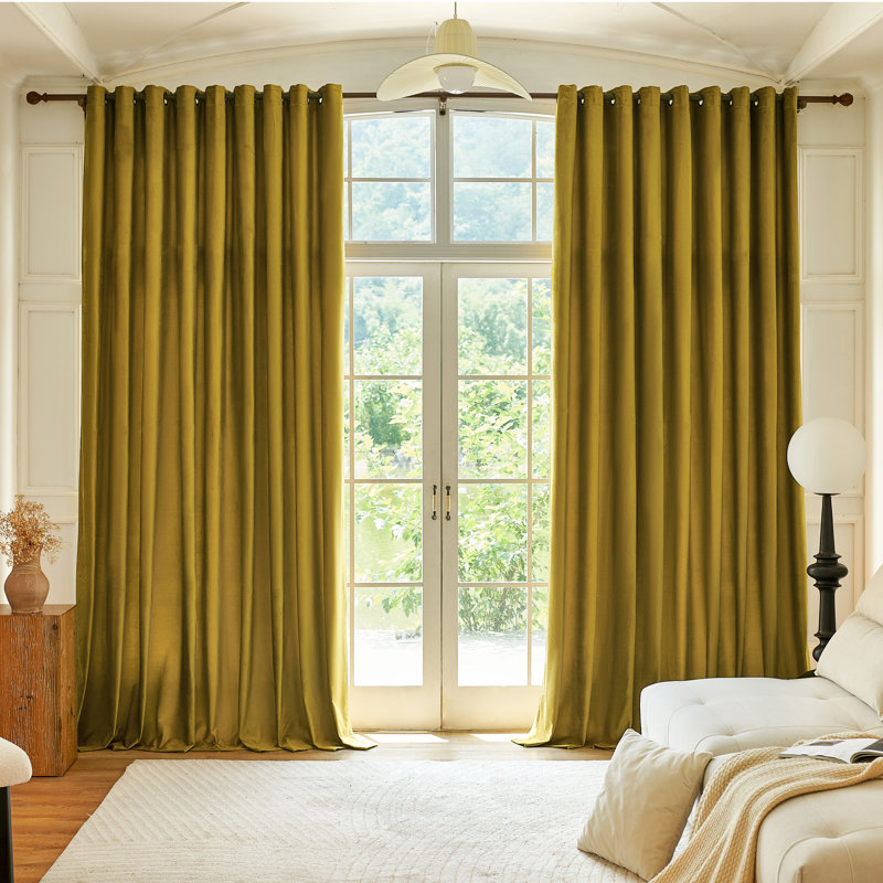 Deavion Velvet Solid Color Metal Grommets Room Darkening Curtain Panels, 52" W x 108" L, Gold