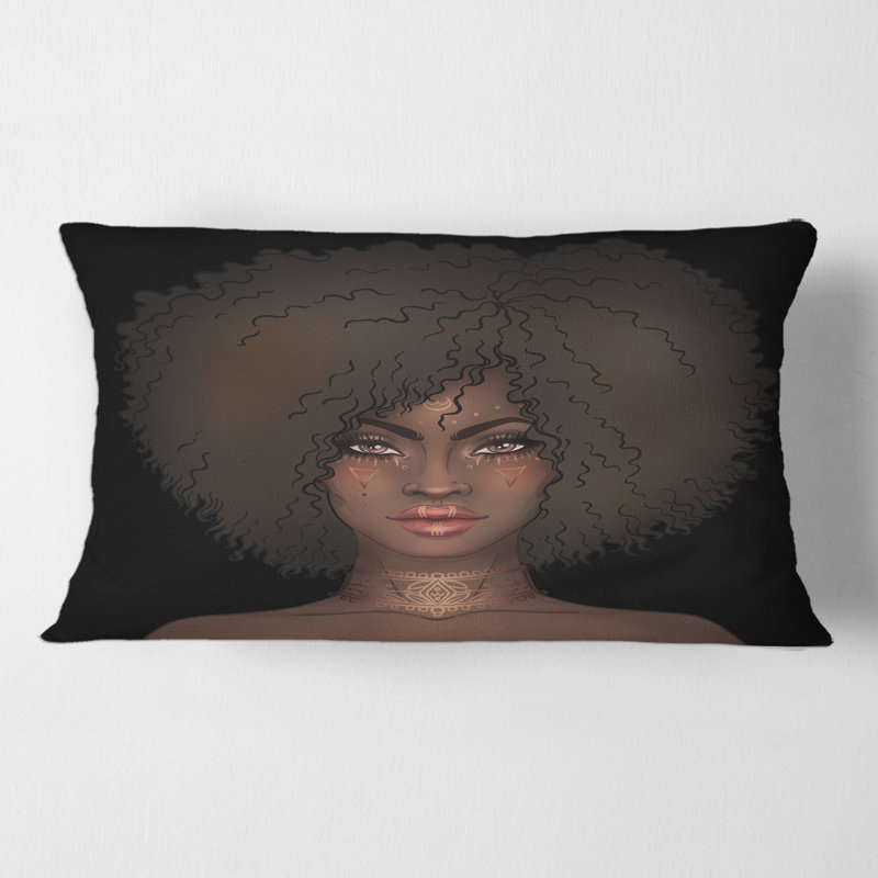Rectangle, Portrait d'une femme afro-américaine III - Coussin décoratif imprimé moderne