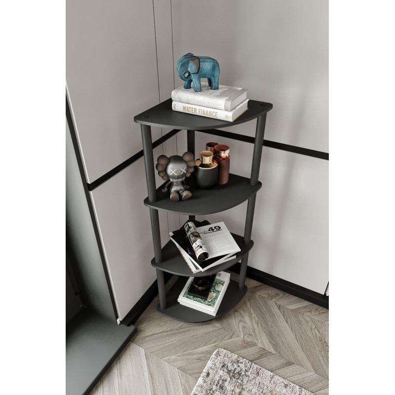 Bibliothèque moderne noire 13,4 po x 41,3 po x 13,4 po | Fabrication 100% bois aggloméré avec pieds en kraft comprimé | Conception élégante de couleur unie, parfaite pour la maison ou le bureau | Solution de rangement élégante pour livres et décorations