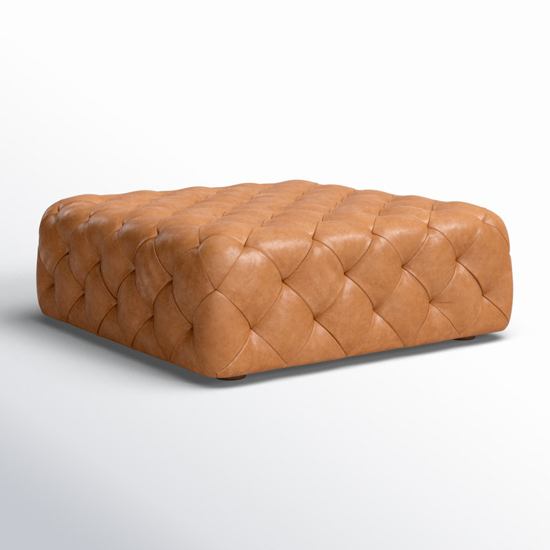 Turin 40'' Wide Genuine Italian Leather Ottoman, Cognac Tan