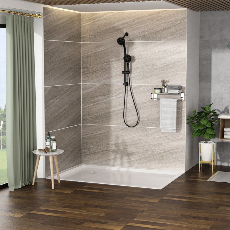 Matte Black Shower With 8 Hand Shower, Adjustable Rod & Holder Dual Head 8 Modes, Slide Bar Hose