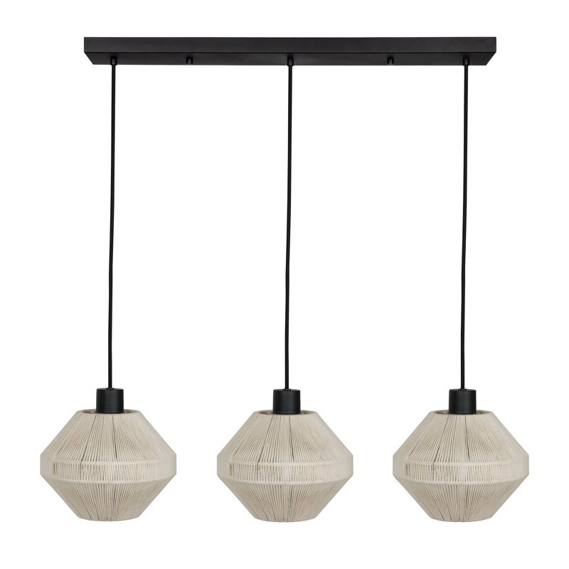 Luminaire suspendu noir 3 lumières avec abat-jour crème en jute Cadsden