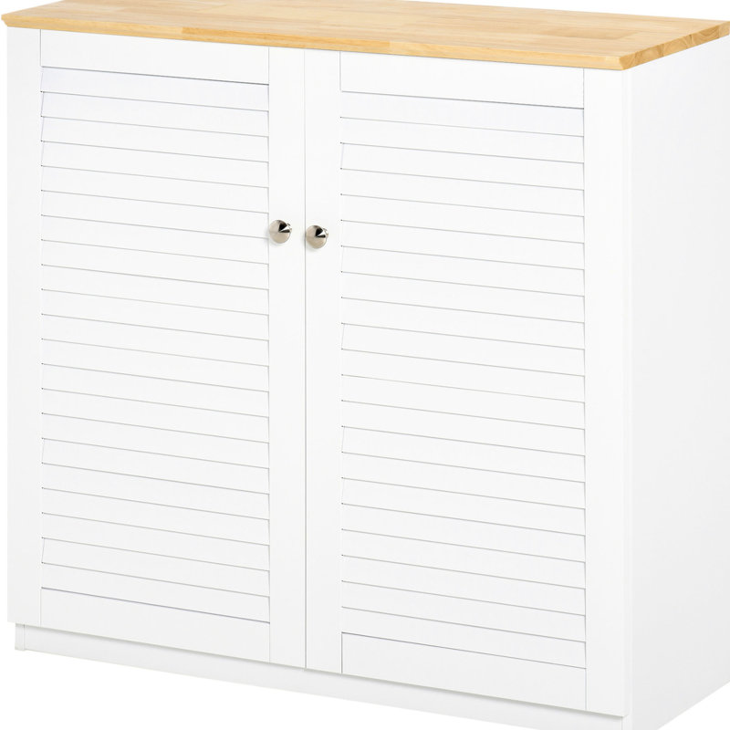 Armoire de bar à café, buffet de couloir avec intérieur spacieux - blanc, panneaux pour l'armoire de buffet de durabilité, rangement de cuisine à double porte à persiennes