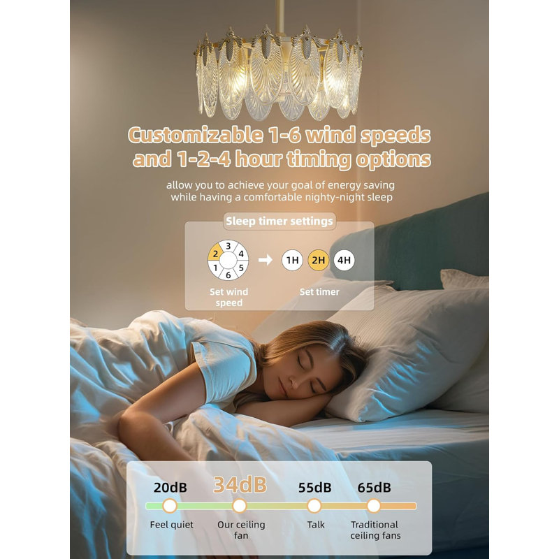 20 Inch Gold Crystal Fandelier Ceiling Fan With Light, Mid Century Gold Fandelier Ceiling Fans With Lights Remote Control, Caged With 6 Speeds For Bedroom, Nursery, Living Room