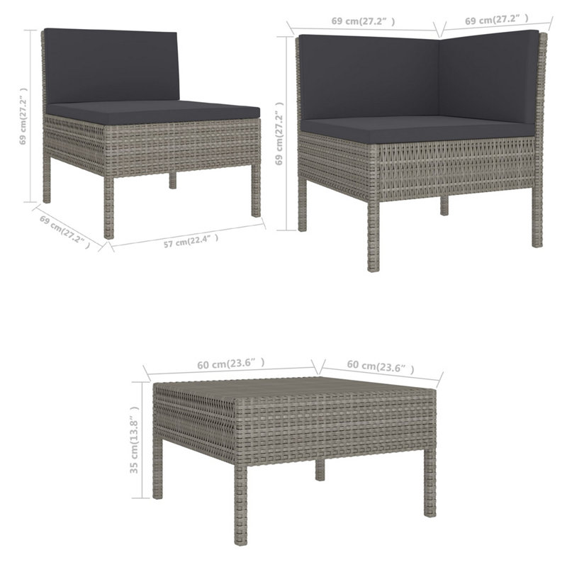 Chaise longue avec coussins 6 pièces Poul, Anthracite, gris