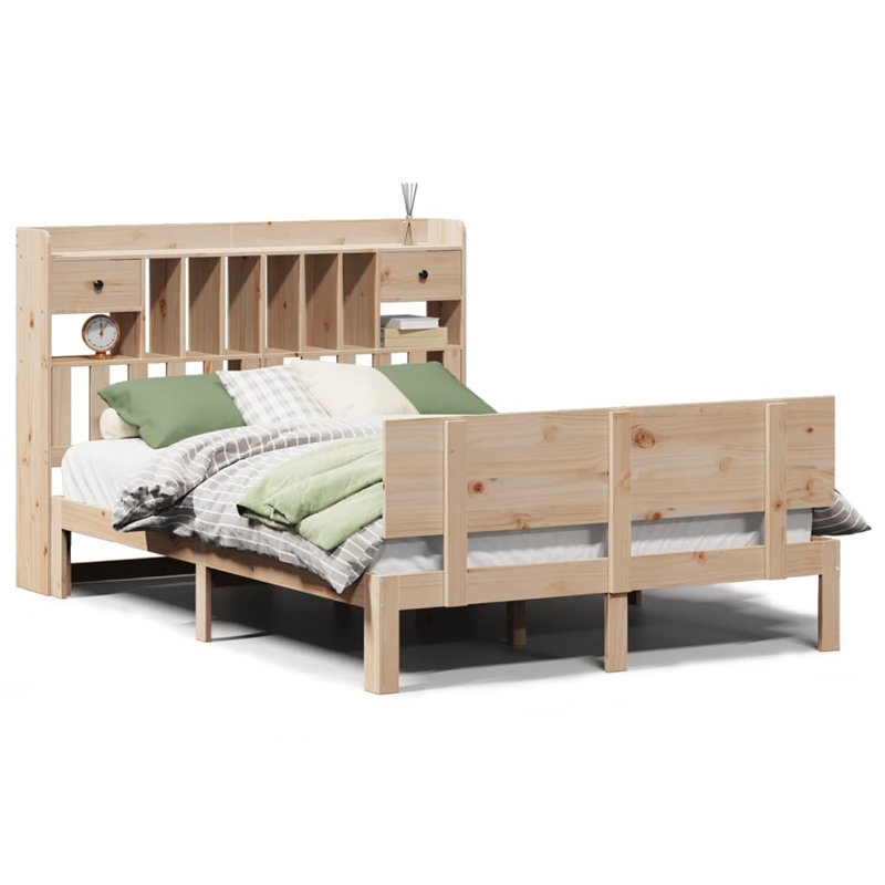 Remerton Solid Wood Bed, Brown / White / Pink, 140 cm W x 200 cm L