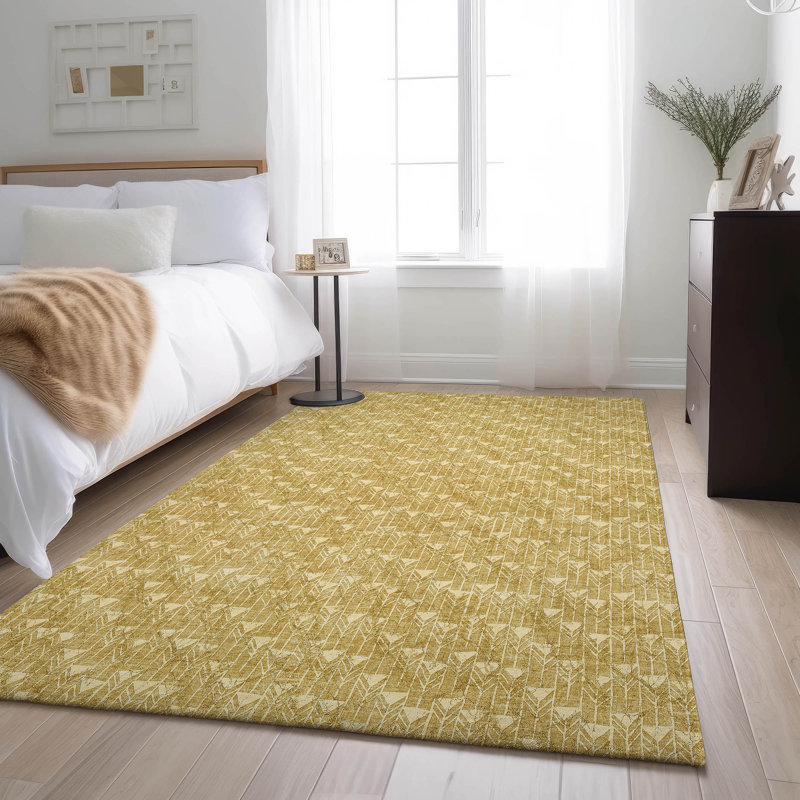 Premium Machine Washable Cerrito AMF514 Gold Rug, Rectangle 10' x 14'