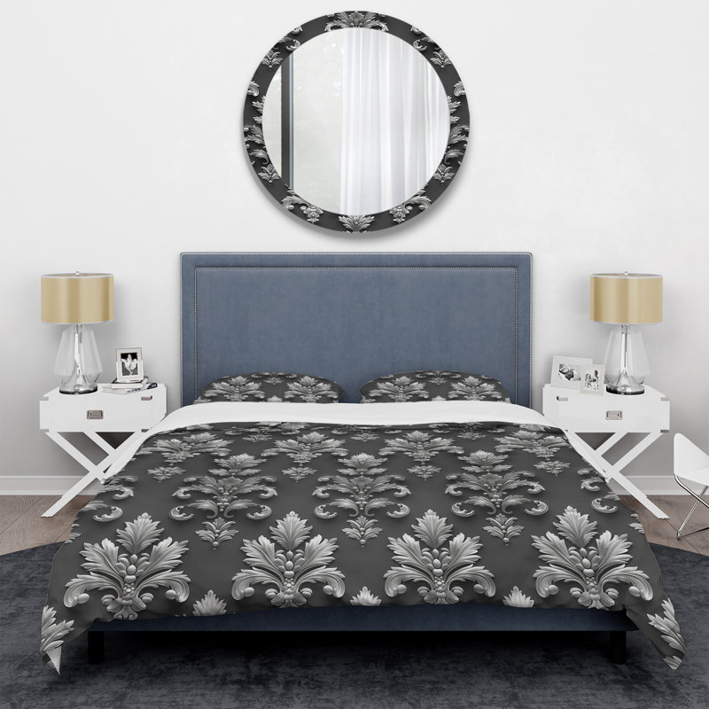 Ensemble de housse de couette gris et blanc Glam Damask II - Glam, Housse de couette pour grand lit + 2 taies décora
