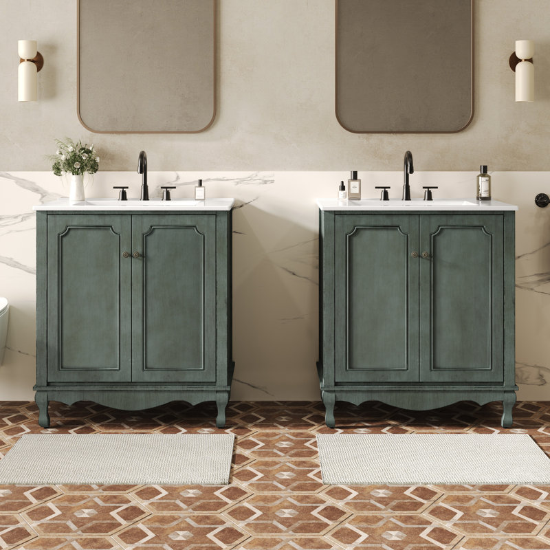 Ensemble de meuble-lavabo double, Bleu-vert antique / bleu sarcelle