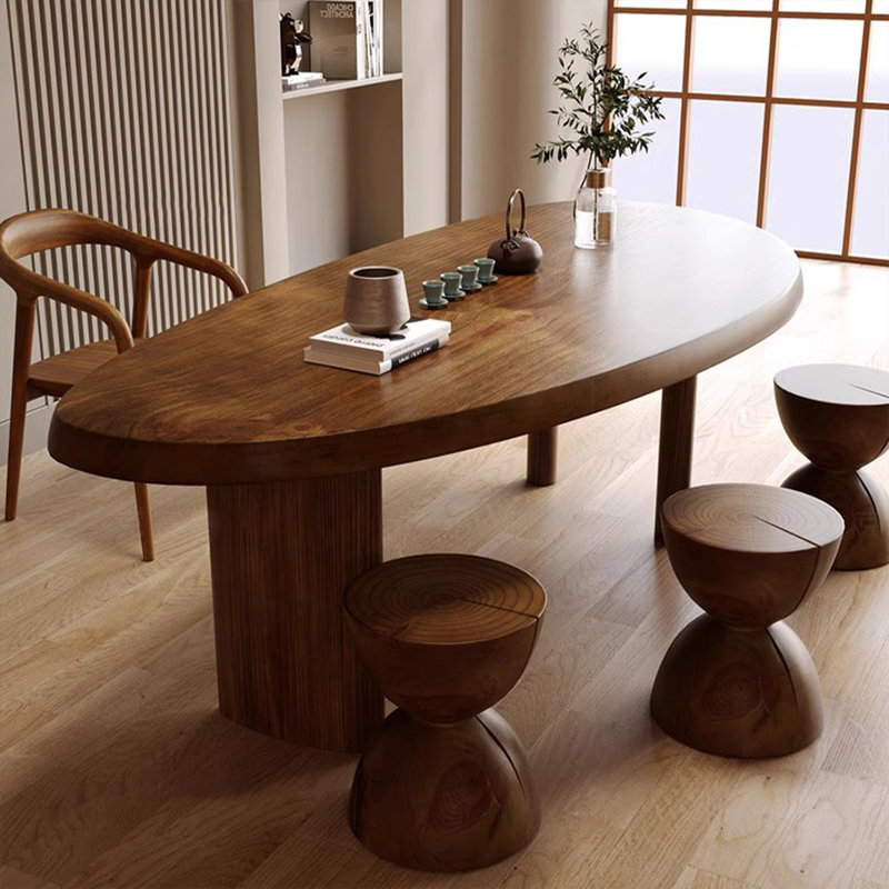 Table de salle à manger en bois massif brun courbé, H 29,53 po x L 70,87 po x l 31,5 po