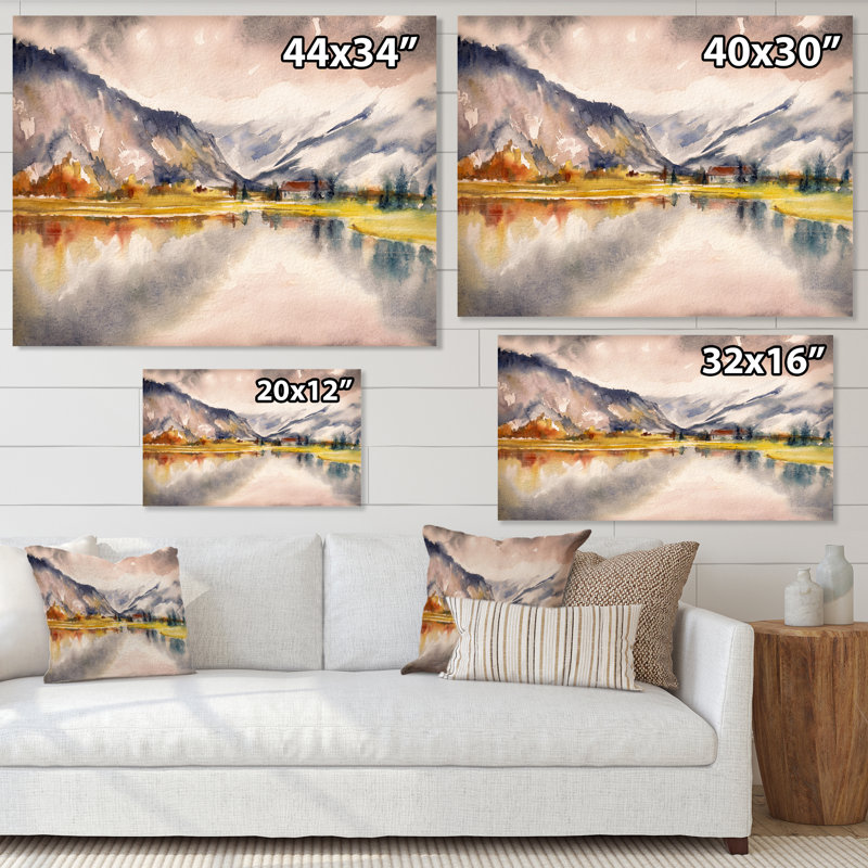 Paysage d'automne avec le ciel reflété sur le lac - Peinture sur toile, H 30 po x l 40 po, Toile tendue