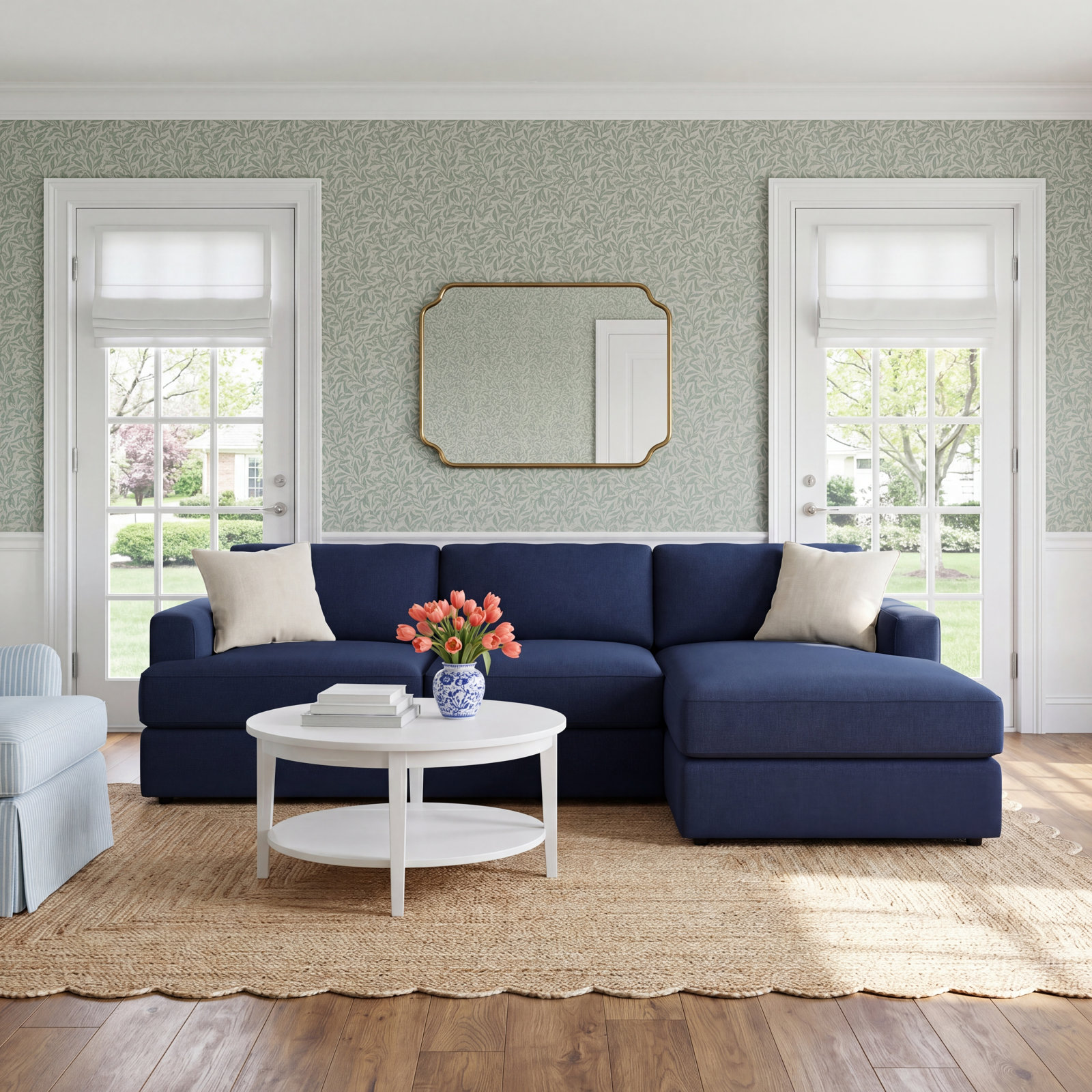 Cayden Sectional with Chaise, Canvas Navy Sunbrella® Canvas, Left Hand Facing
