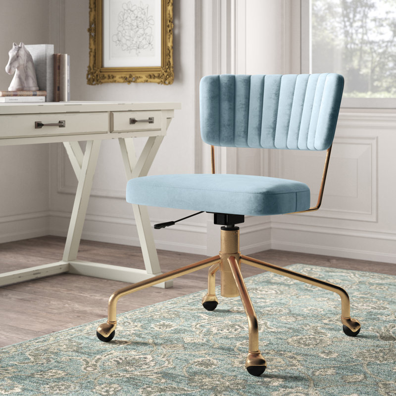 Chaise de travail Benley, Bleu clair, Doré