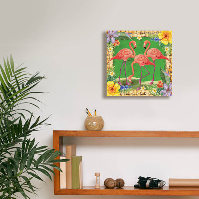  «Tropical Flamingo Trio» par Nicole DeCamp, art mural sur toile, 12 po x 12 po