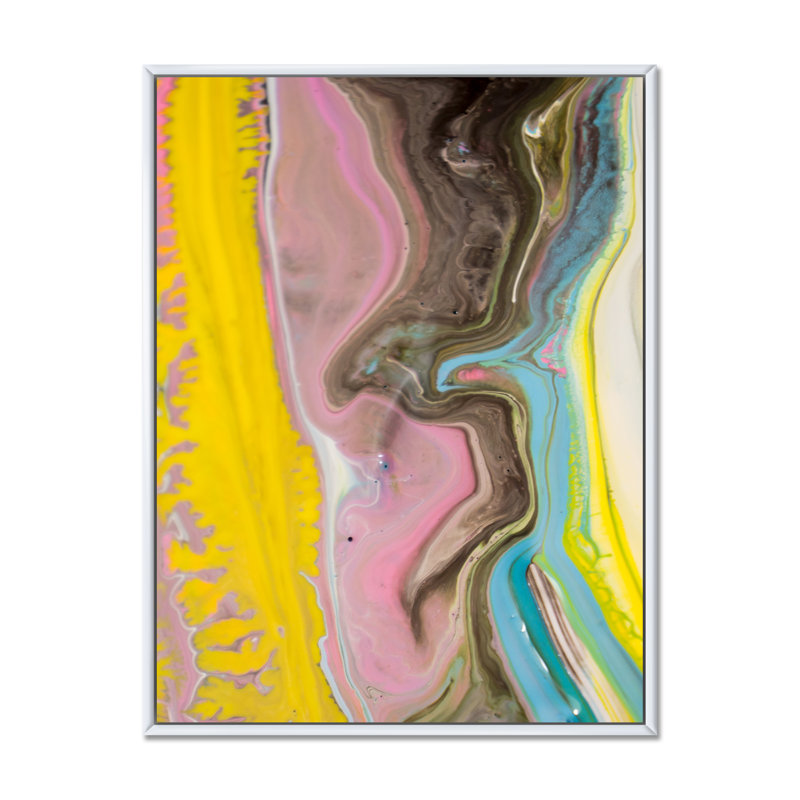 Reproduction d'art sur toile luxueuse rose et jaune, H 36 po x l 24 po x P 1 po, Cadre flottant blanc