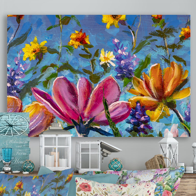 Impression sur toile, "Wildflowers Impressionism Art", H 8 po x l 12 po x P 1 po, Toile tendue