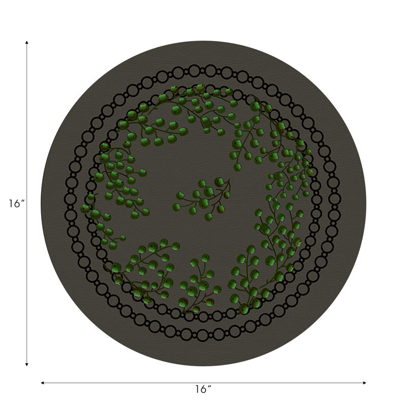 Christmas Berries Vegan Leather Round Pebble Placemat, Anthracite Green