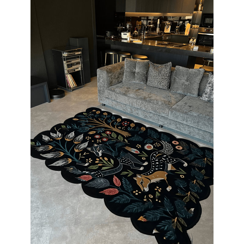 Tapis décoratif moderne à motif d'arbres, de fleurs et de tigres Shape Collection, Rectangle 3 pi 11,24 po x 5 pi 10,87 po