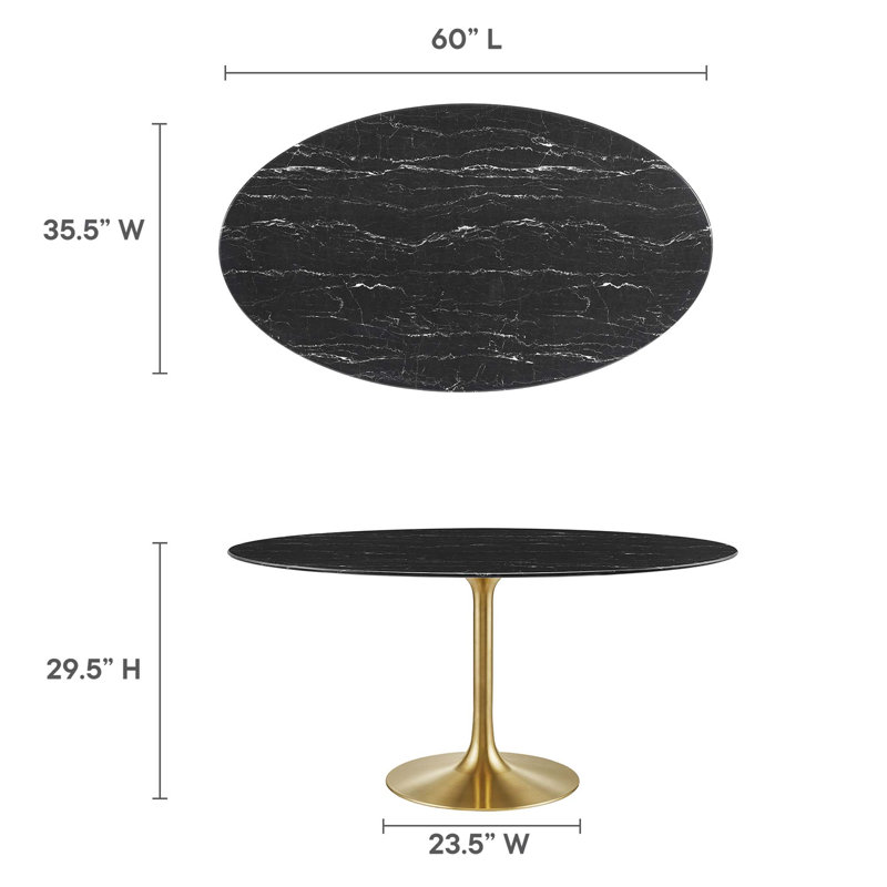  Table de salle à manger en marbre artificiel Lippa, Doré, Noir, H 29,5 po x L 60 po x l 35,5 po