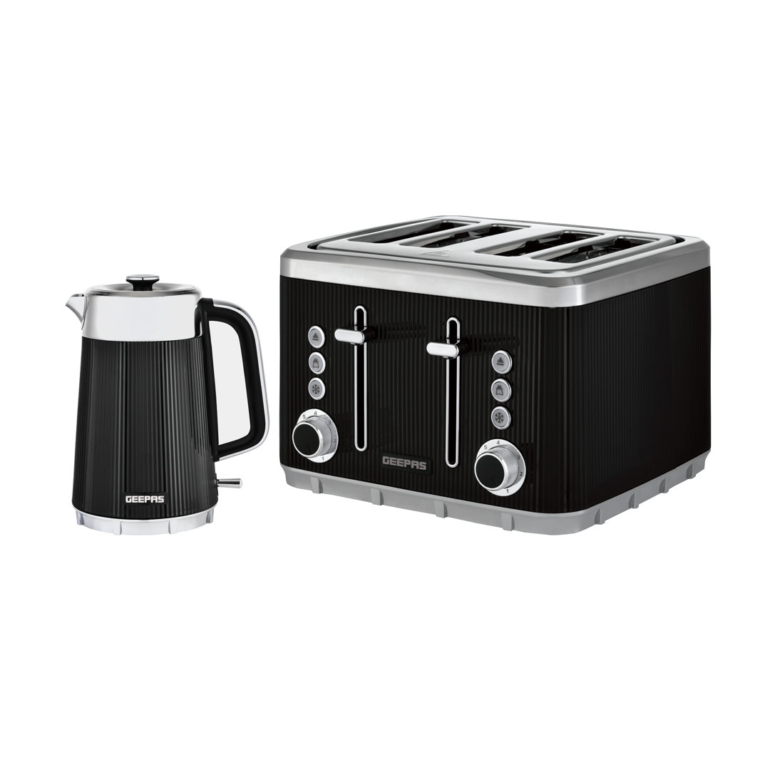 GEEPAS Arcus 1.7L Electric Kettle & 4 Slice Toaster Kitchen Combo Set | 3000W Rapid Boil Cordless Jug Kettle | Auto Shut-Off 360° | 1860W Bread Toaste