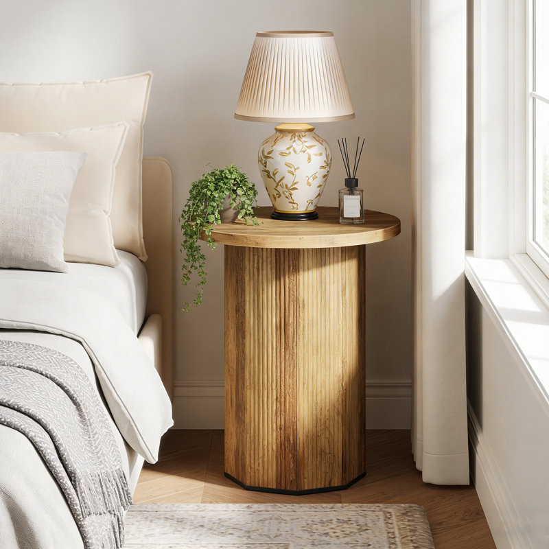 Table de bout ronde, table d'appoint étroite avec piédestal stable, Brun