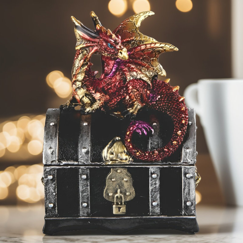 4"H Red Dragon Treasure Box