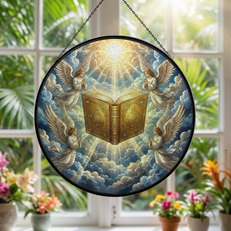 Panneau de vitrail Angelic Book ， 7,8H, H 7,8 po