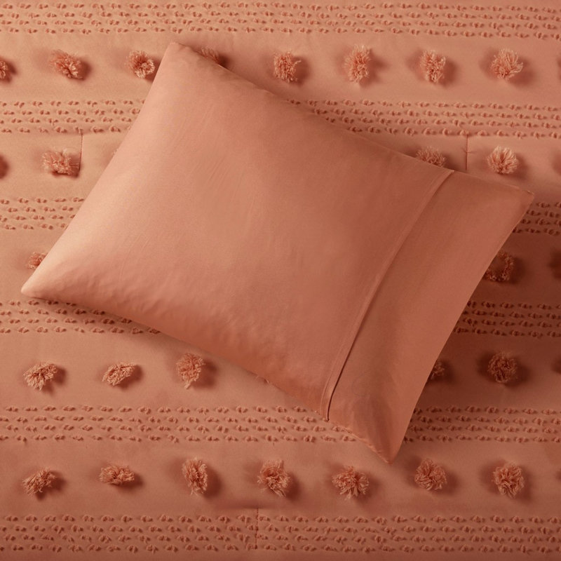 Elegant Jacquard Bedding Set, Polyester Comforter With Pompom Details, Full/queen